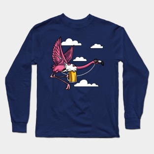 Flamingo Bird Beer Drinking Party Long Sleeve T-Shirt